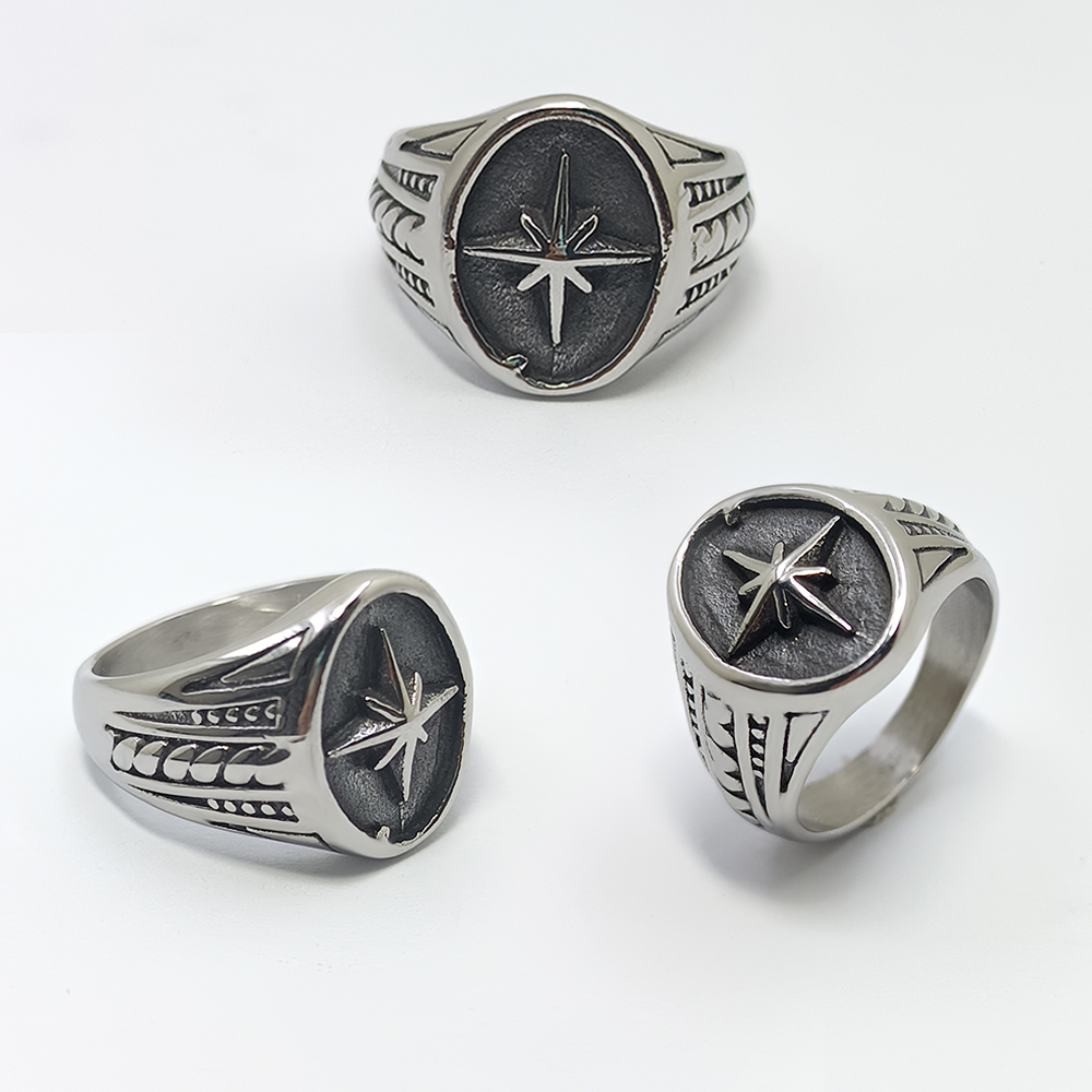 Truegold Achteckiger Sternguss Retro Ring aus Edelstahl
