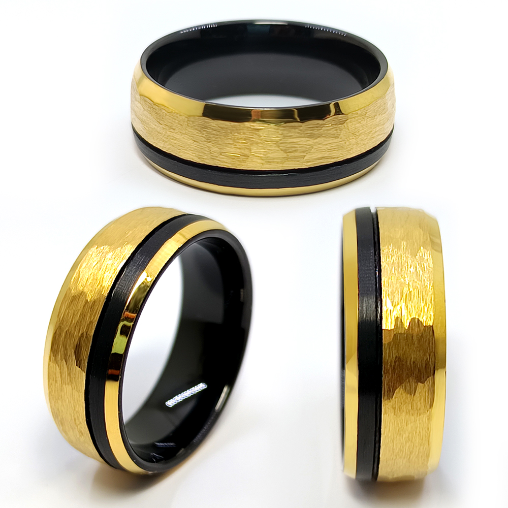 Truegold Luxus Zweifarbige Beschichtung Gehämmerter Wolfram Ring