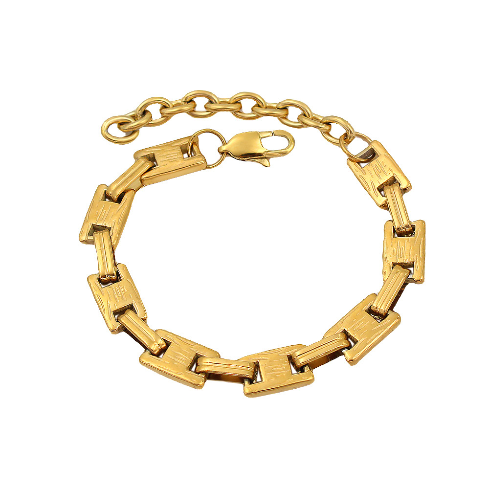 Truegold Stainless Steel Bark Pattern H-Shaped Necklace and Bracelet Set
